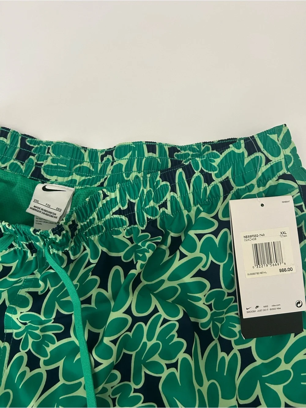 Nike Men's Green Floral Swim Trunks 2XL Drawstring Mesh Lined Board Shorts